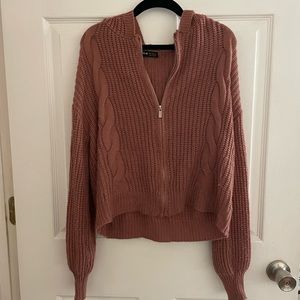 Drop Shoulder Zip Up Hooded Cardigan